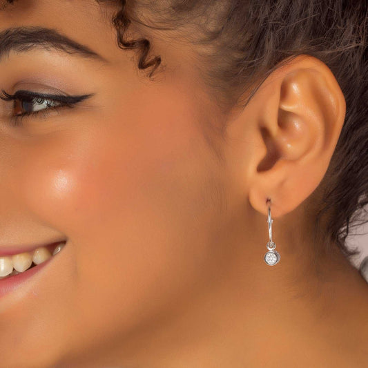 Silver Circle Cube Hoop Earrings