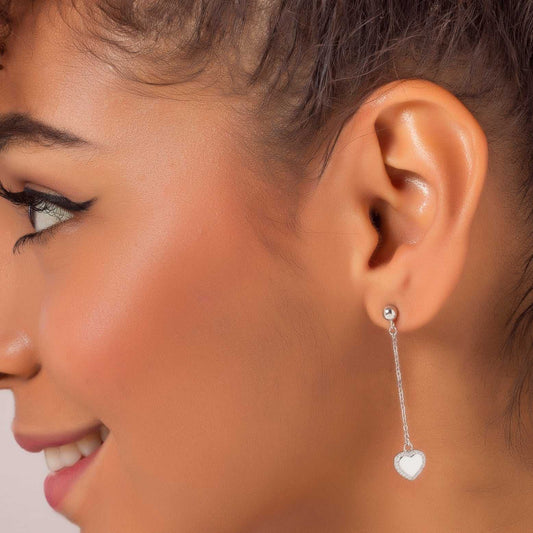 Pendientes Cube Largos Corazón Plata