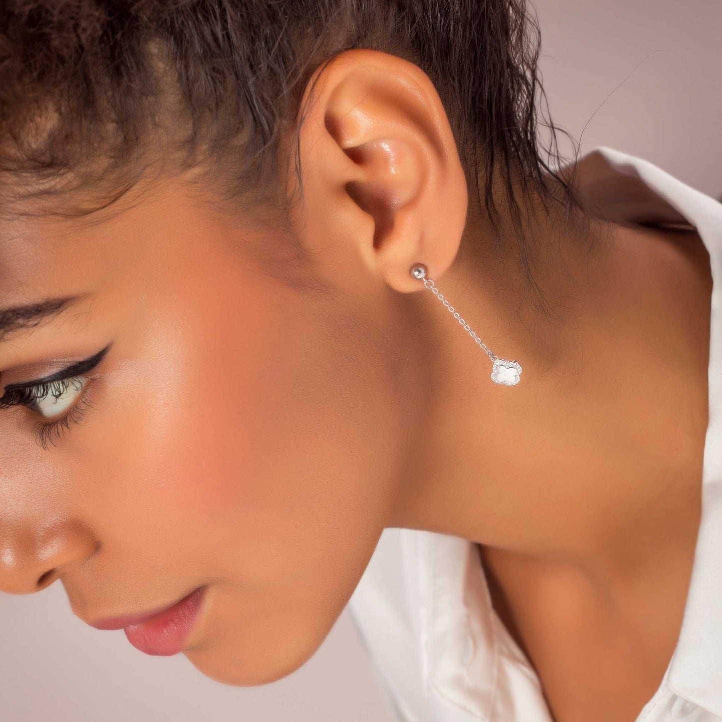 Pendientes Cube Largos Flor Plata