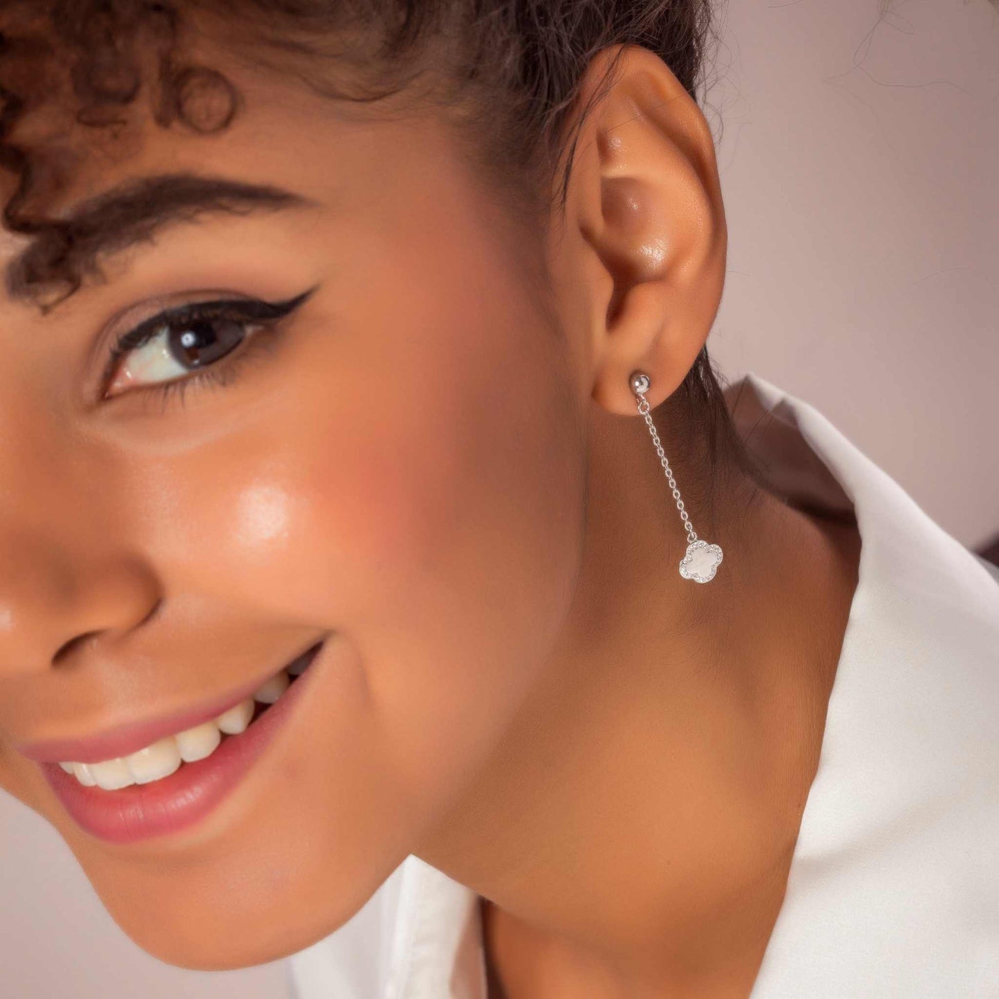 Pendientes Cube Largos Flor Plata