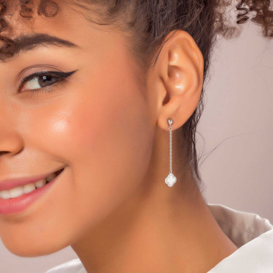 Pendientes Cube Largos Flor Plata